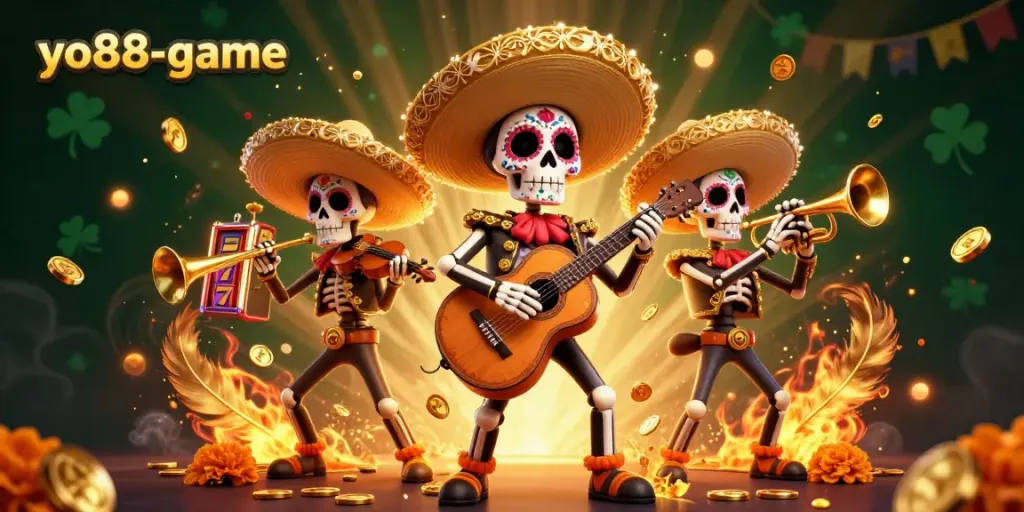 Experience the vibrant action of yo88-game with lively mariachi skeletons in a spectacular casino atmosphere.