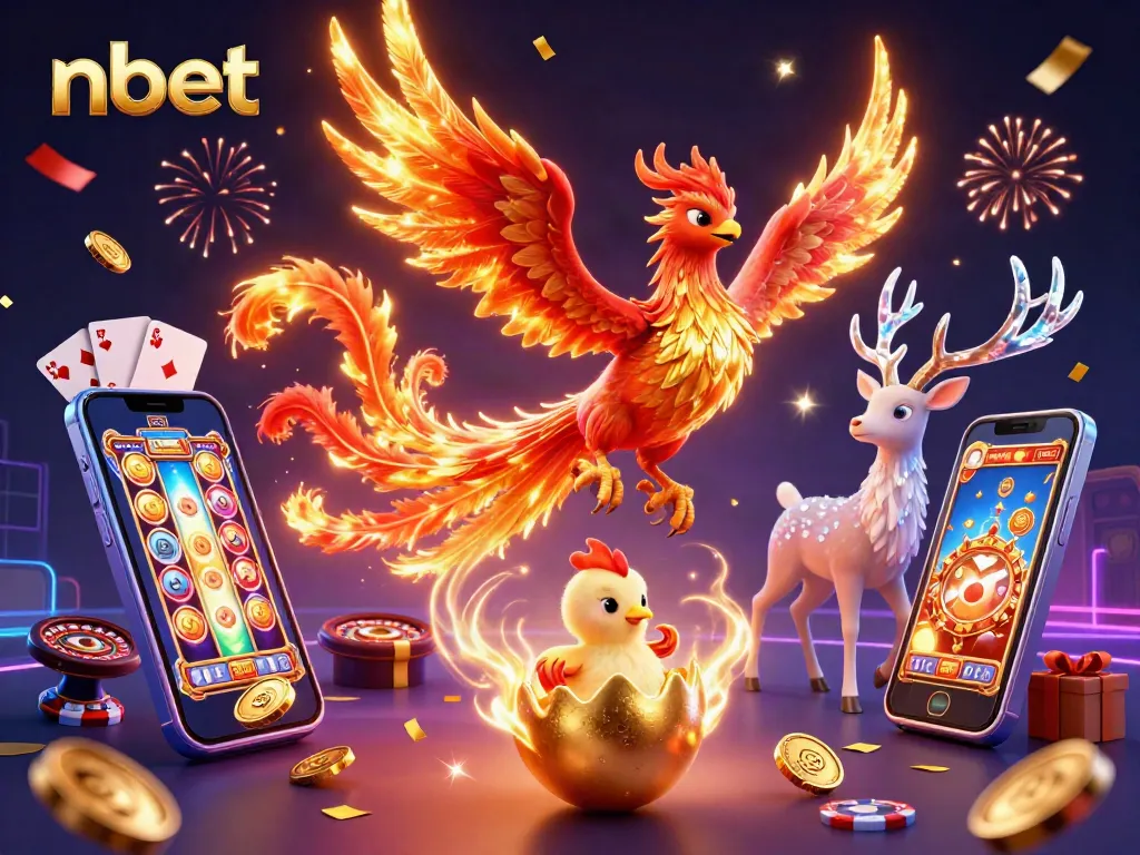 Experience nbet's thrilling gameplay with a vibrant 3D scene of mythical creatures and casino elements.