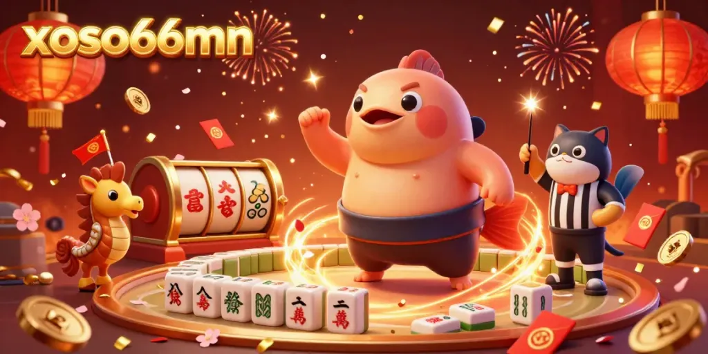 xoso66mn showcase with 3D blowfish, catfish, and game elements in dynamic underwater scene