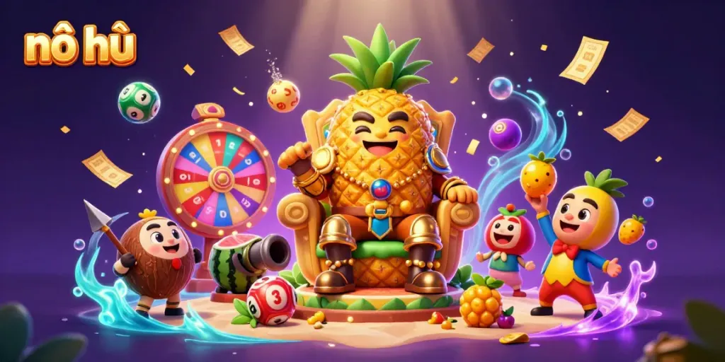 Experience nổ hũ in a vibrant beach casino scene with dynamic lottery elements.