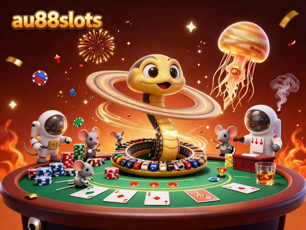 Experience thrilling gaming action at au88slots with a vibrant cosmic casino scene featuring colorful slot elements.