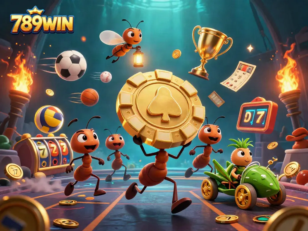 Engage with 789WIN's exciting heist scene featuring ants and gaming elements for thrilling casino action.
