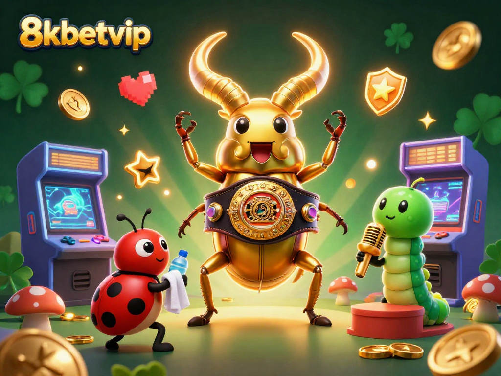 Catch thrilling action at 8kbetvip as the giant stag beetle faces off in a colorful casino scene.