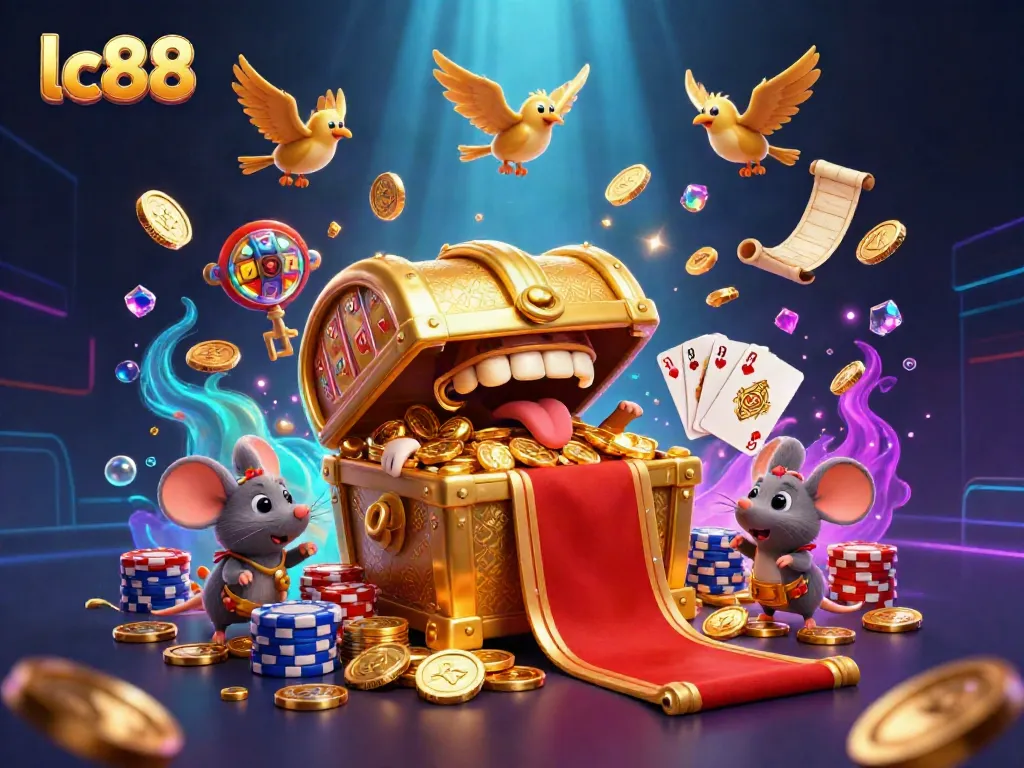 Engage with the vibrant lc88 casino scene featuring treasure and winning symbols.