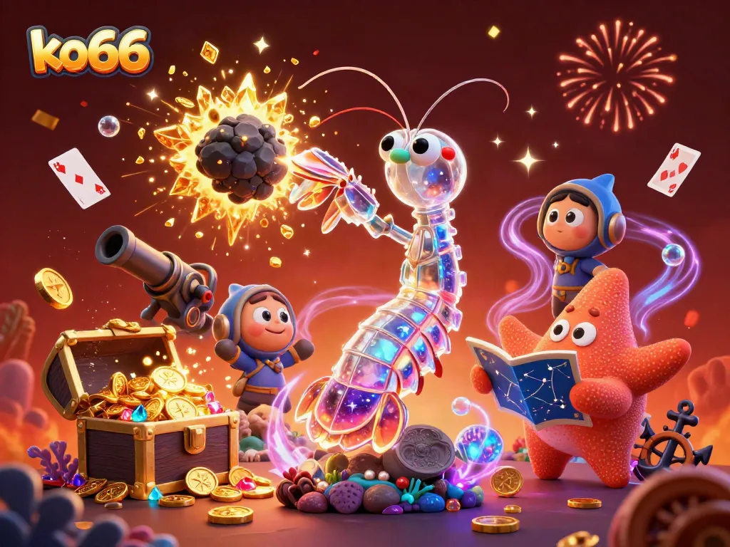 Experience the thrill of ko66 as the galactic shrimp bursts through an asteroid, unleashing gems and coins.