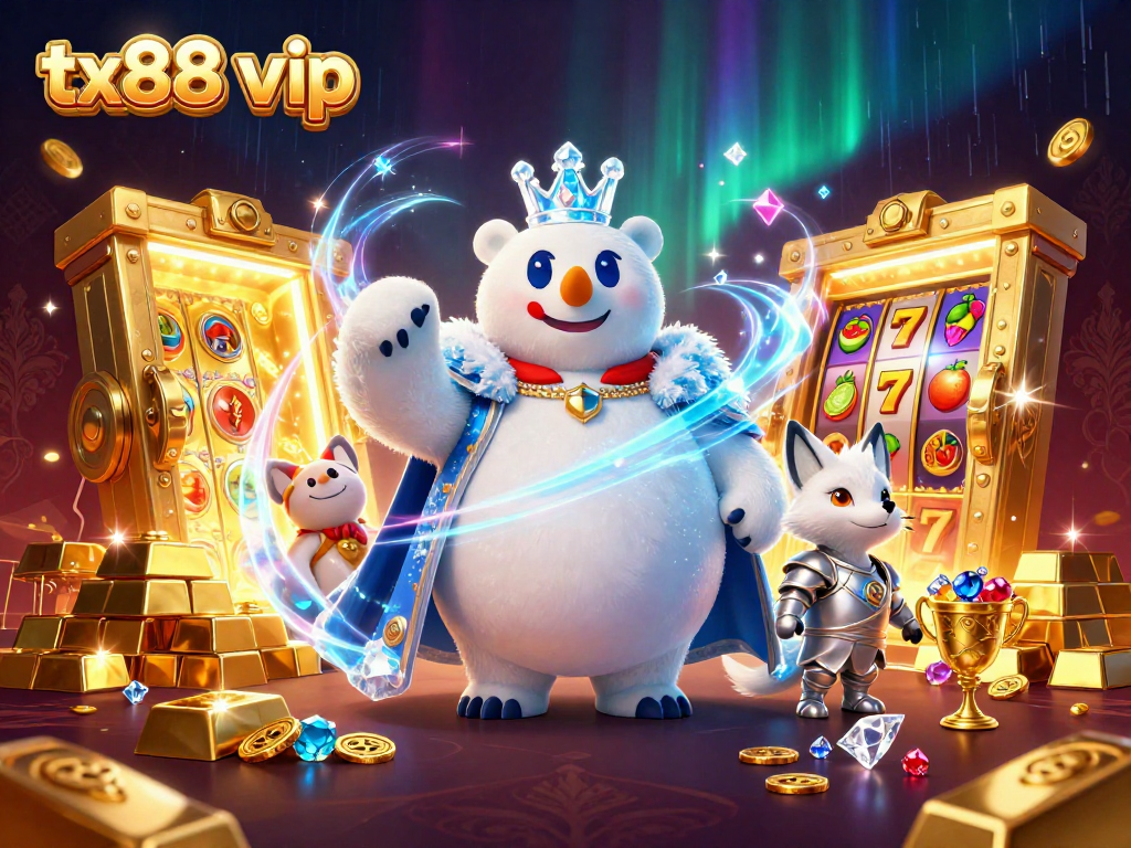 Spin the reels with tx88 vip's vibrant 3D cartoon characters amidst dazzling casino treasures.