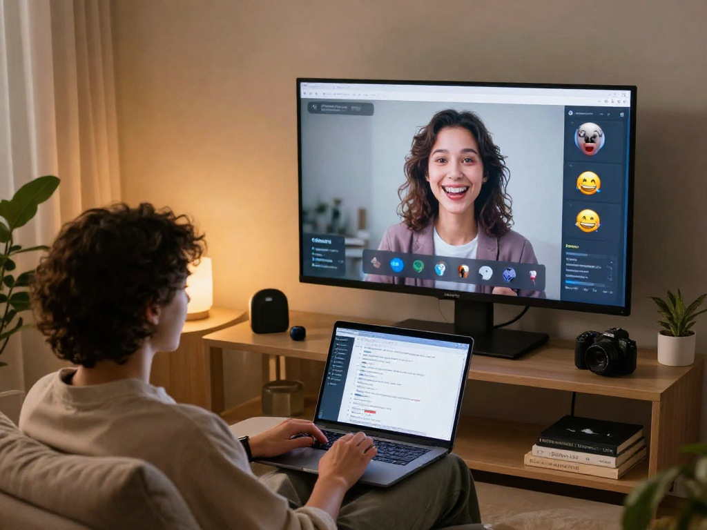Engaging ai sex chat interaction with a lifelike AI avatar on a modern screen.