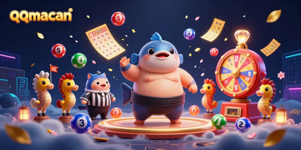 Join the fun at qqmacan with a dynamic underwater casino illustration featuring colorful elements.