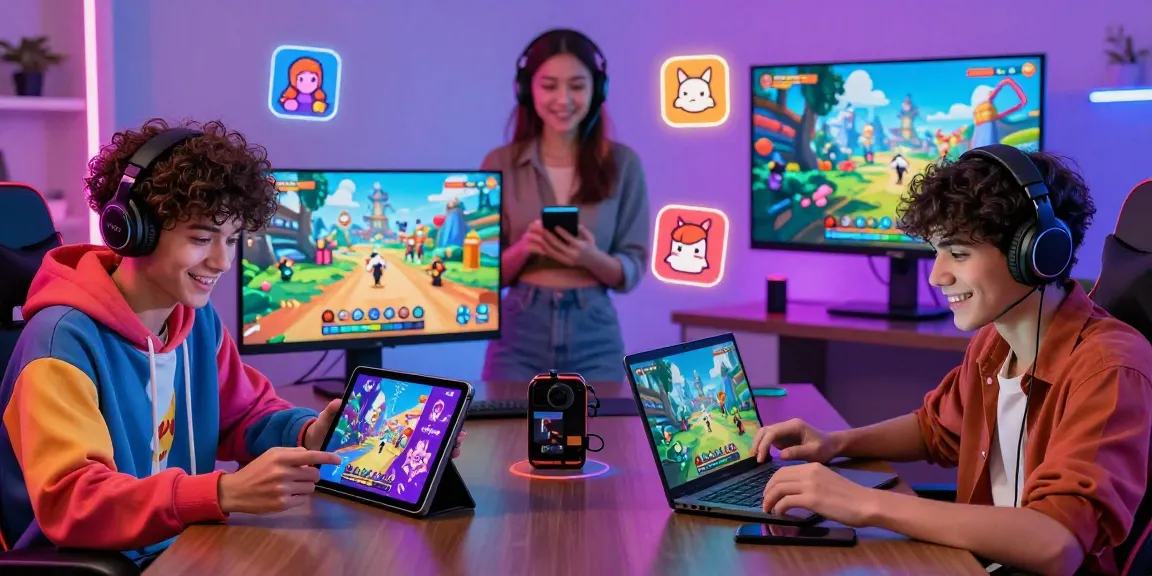 Engaging scene showcasing players enjoying online porn games across devices, with vibrant graphics and diverse characters.