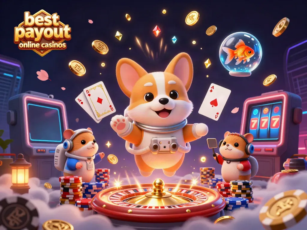 Experience the best payout online casinos through a fun cosmic scene of gaming excitement.