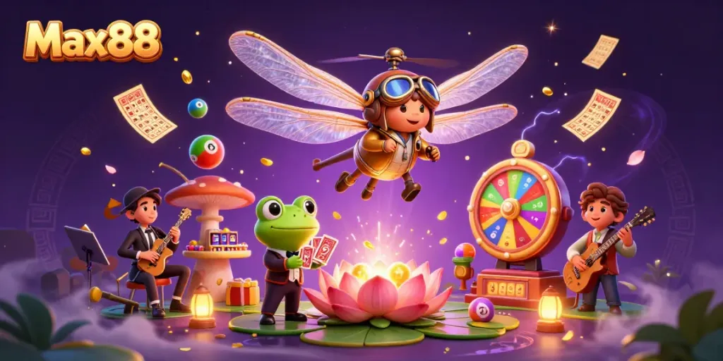Engage with Max88 in a captivating casino world with vibrant games and dynamic characters.