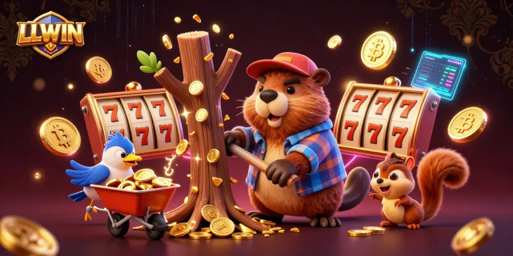 LLWIN captures the excitement of winning with a vibrant 3D casino scene featuring lucky symbols and joyful characters.