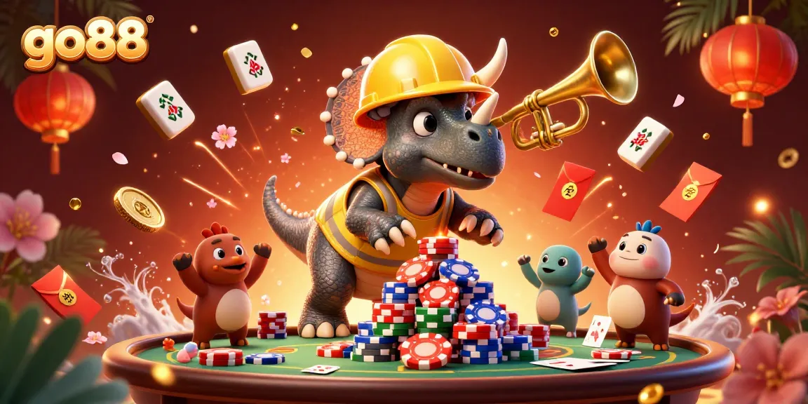 Build your poker strategy with go88's vibrant casino scene, featuring casino characters and festive elements.