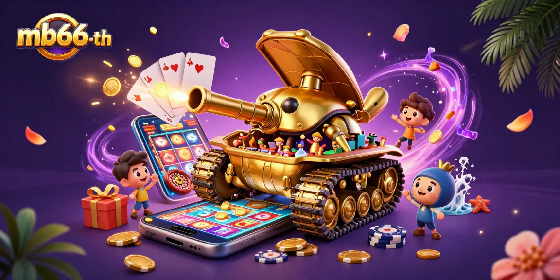 Experience thrilling gameplay at mb66-th with a golden beetle tank casino illustration showcasing excitement and fun.