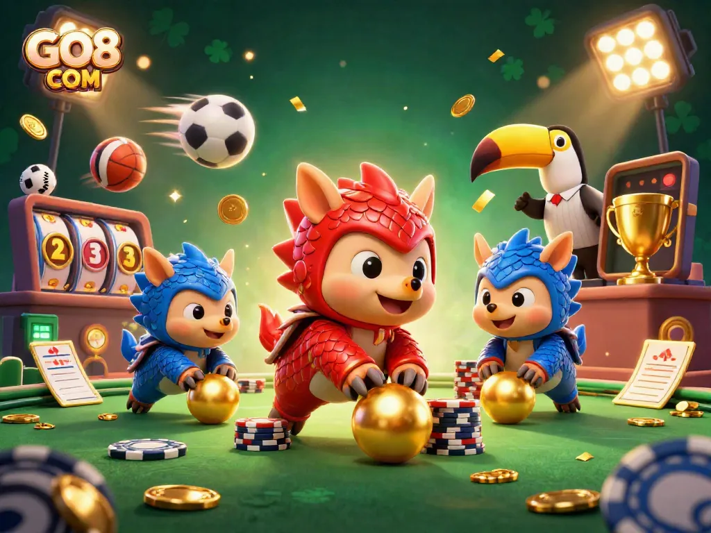 Engage with GO8 COM's thrilling casino experience featuring dynamic rival pangolins and vibrant gambling elements.