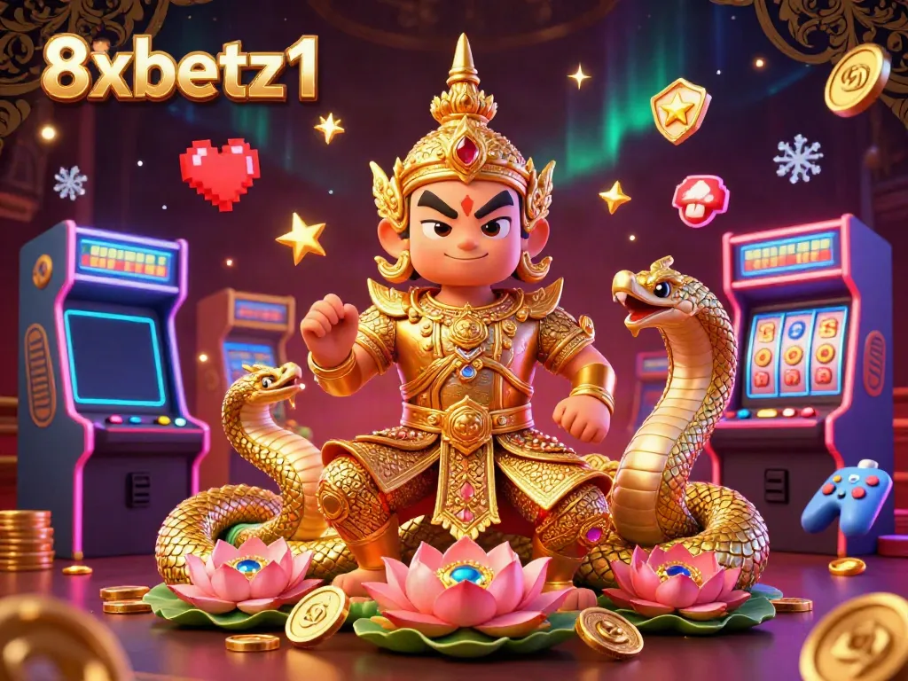 Experience a thrilling 8xbetz1 gaming atmosphere showcasing temple guardians with vibrant casino elements.