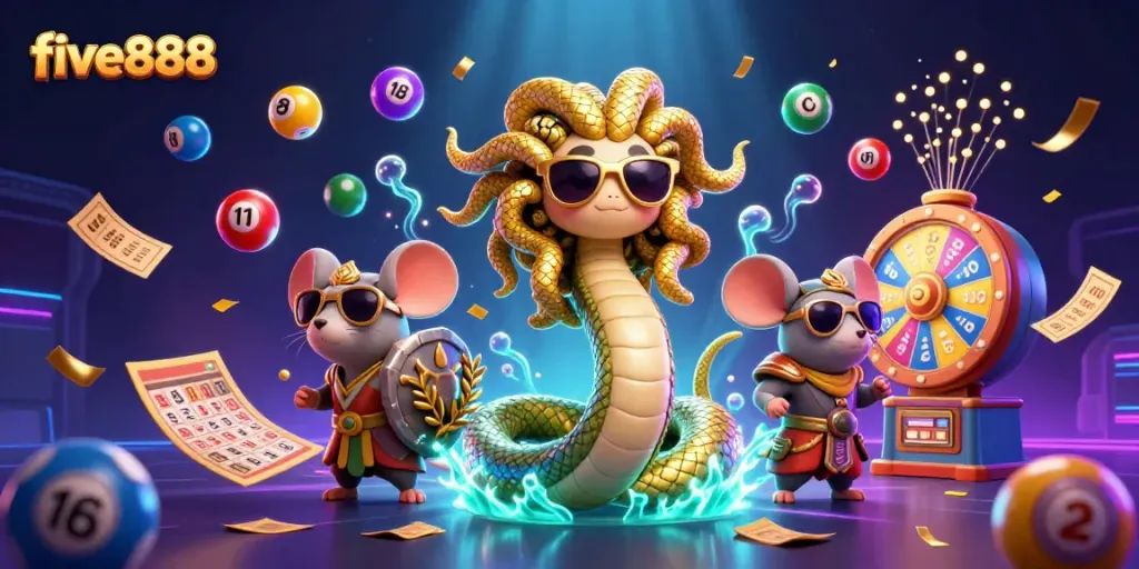 Experience thrilling games at five888 with lively characters and vibrant casino elements.