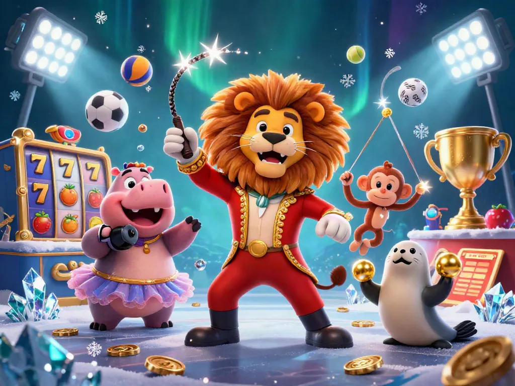 Win big with KUWIN at the vibrant casino featuring characters, slots, and diverse gaming elements.